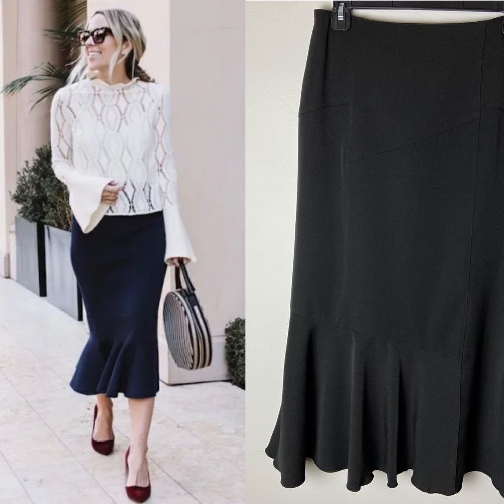 Nwt black long fitted skirt mermaid flare. Business professional office. Size 6
